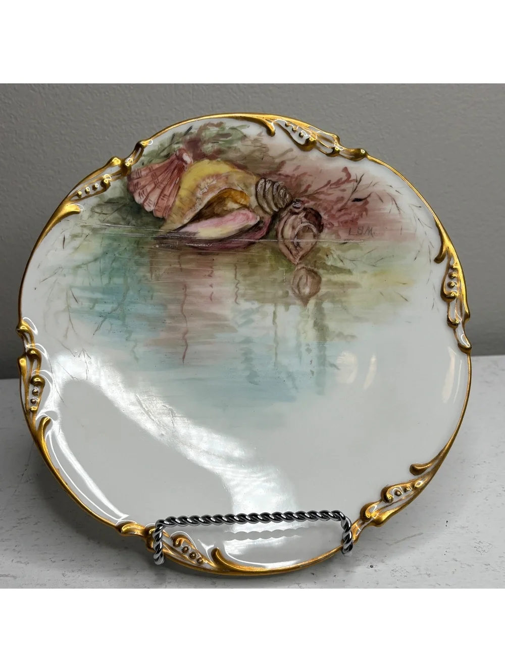 Antique JPL Pouyat Limoges Hand Painted Oysters Plates Signed by Artist set of 2